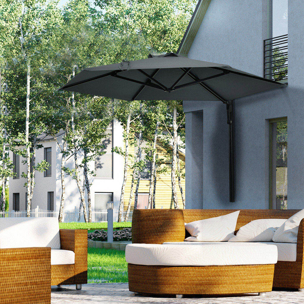 Outsunny Dark Grey Wall Mounted Parasol 2.5m Image 2