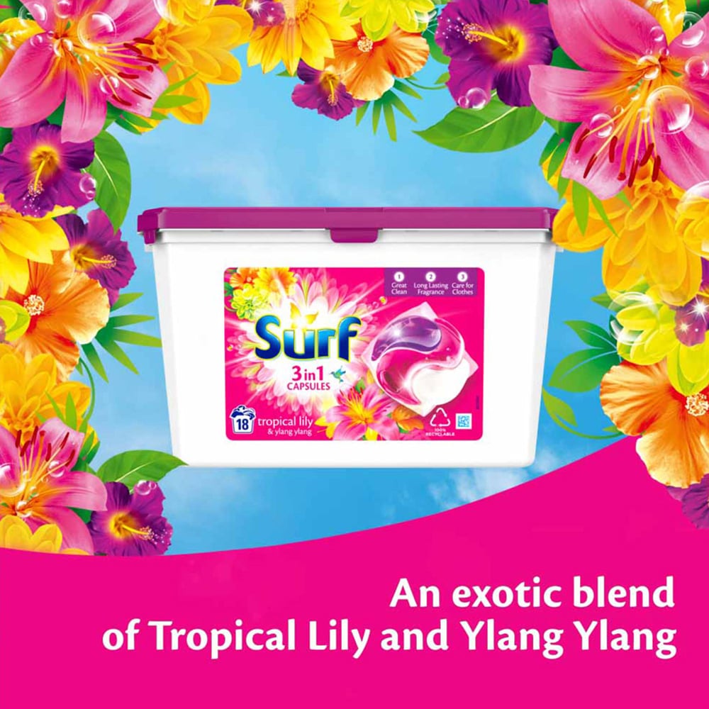 Surf 3 in 1 Tropical Lily and Ylang Ylang Laundry Pods 18 Washes Image 7