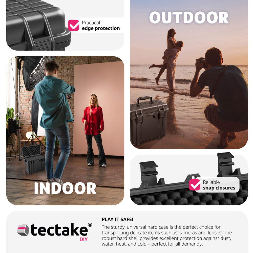 Tectake Black Hard Shell Waterproof Carry Case with Foam Insert 34 x 41cm Image 6