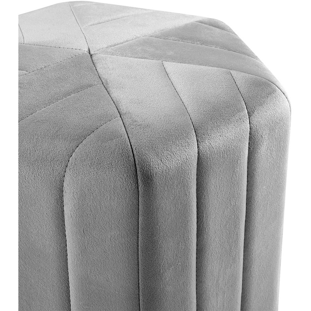 Living and Home Grey Minimal Hexagonal Velvet Footstool Ottoman with Stripes Image 4