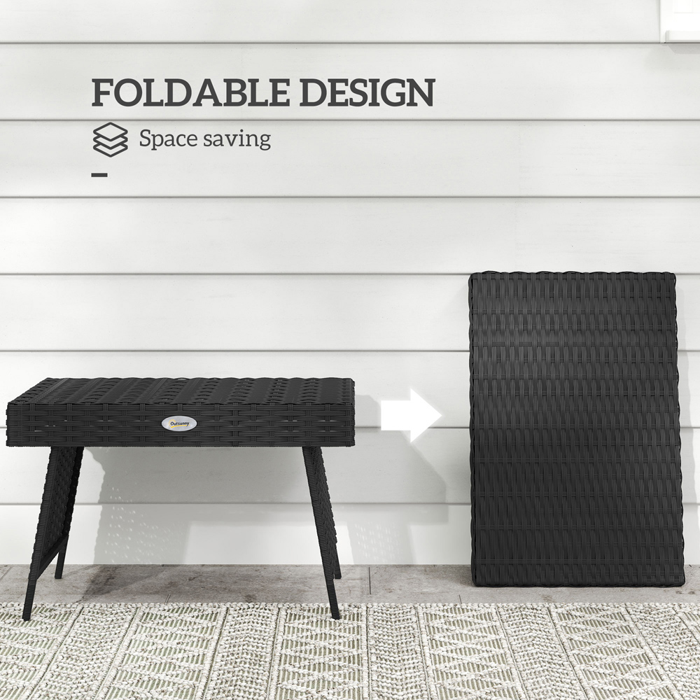 Outsunny Black Rattan Steel Frame Foldable Outdoor Coffee Table Image 6