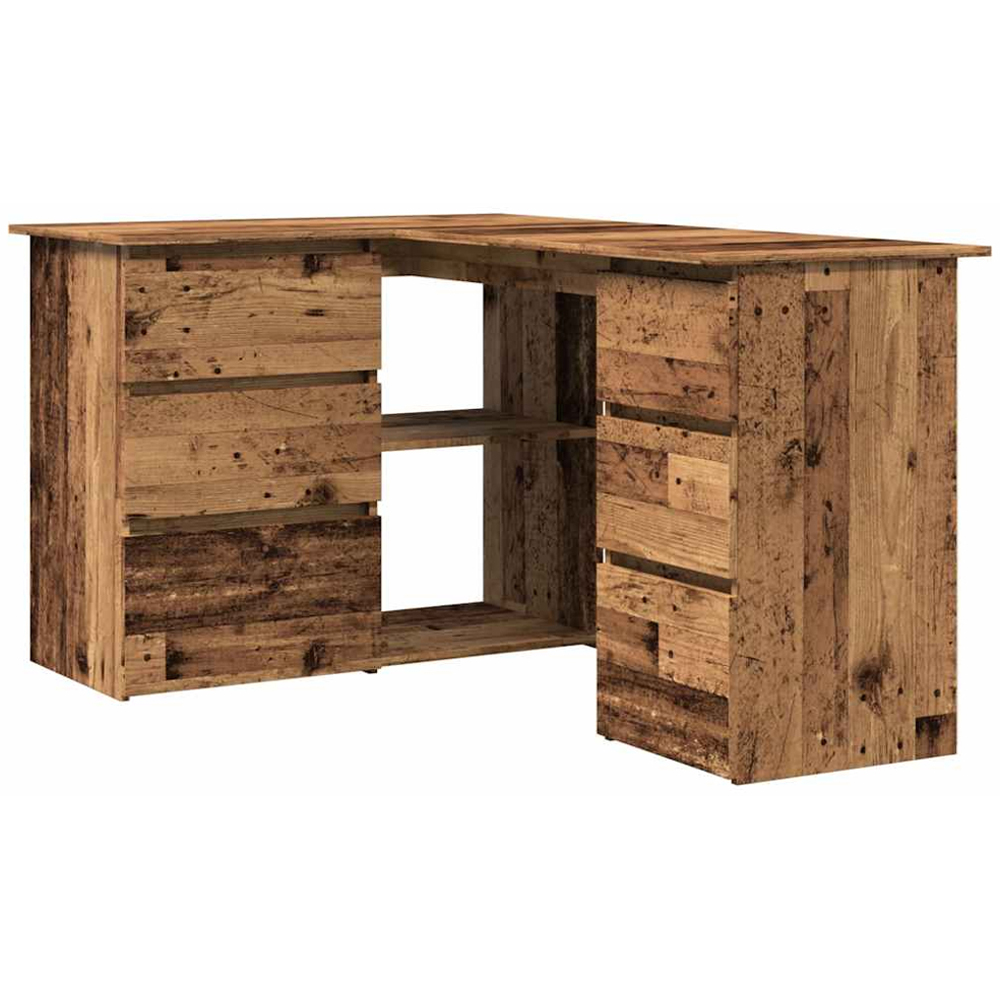 vidaXL 2 Door 4 Drawer 2 Shelf Corner Computer Desk Old Wood Effect Image 2
