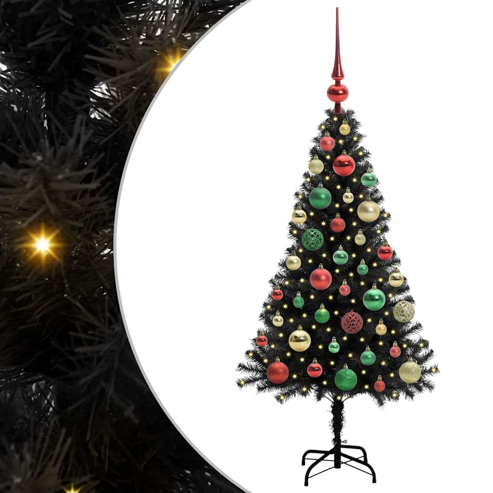 vidaXL Pre-Lit Multicolour Baubles Black Artificial Christmas Tree 4ft Image 2