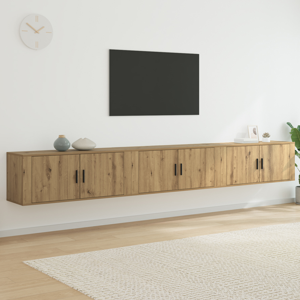 vidaXL 2 Door Artisan Oak Wall Mounted Wide TV Unit Set of 3 Image 1
