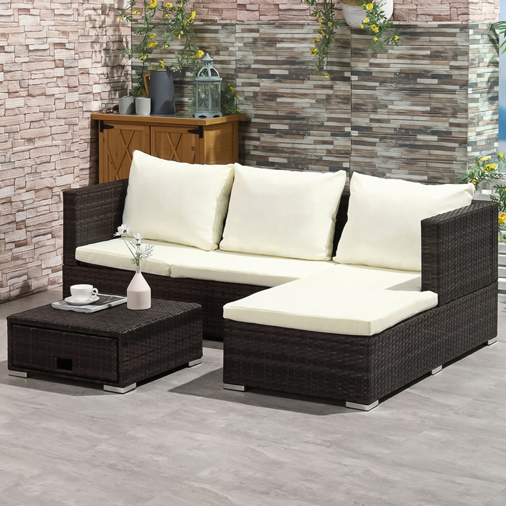 Outsunny 4 Seater Brown PE Rattan Outdoor Sofa Dining Set Image 1