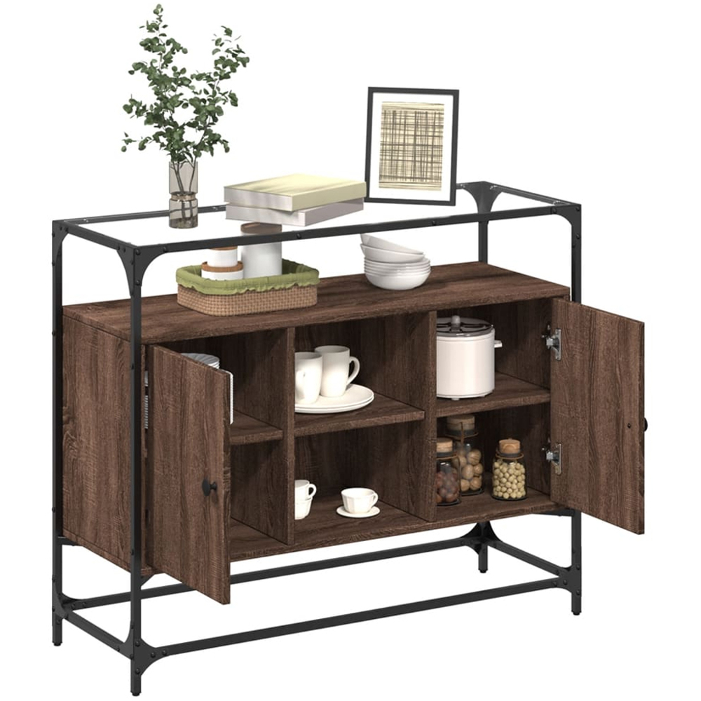 vidaXL 2 Door 3 Shelf Brown Oak Sideboard Image 3