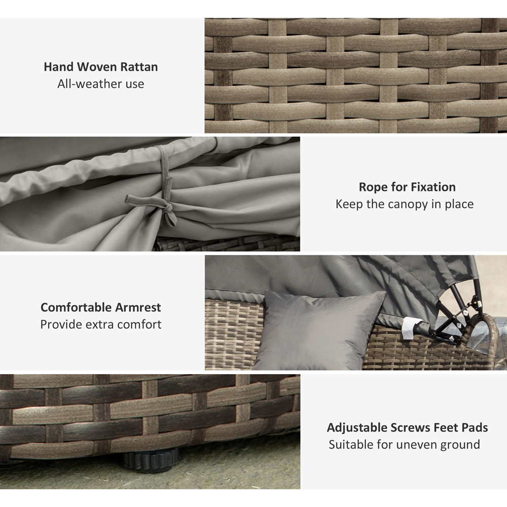 Outsunny 6 Seater Grey Rattan Round Lounge Set with Retractable Canopy Image 4