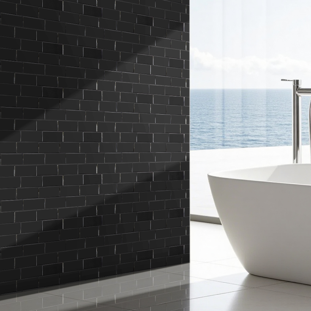 Living and Home Brick Effect Black Rectangle Self Adhesive Wall Sticker 10 Pack Image 1