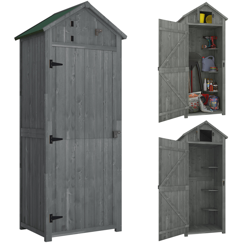Outsunny 2.5 x 1.8ft Grey Wooden Garden Tool House Shed Image 3