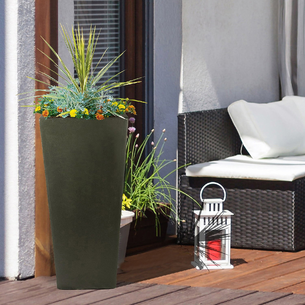 wilko Black Light Concrete Fibrestone Tapered Shape Outdoor Plant Pot 65cm Image 7