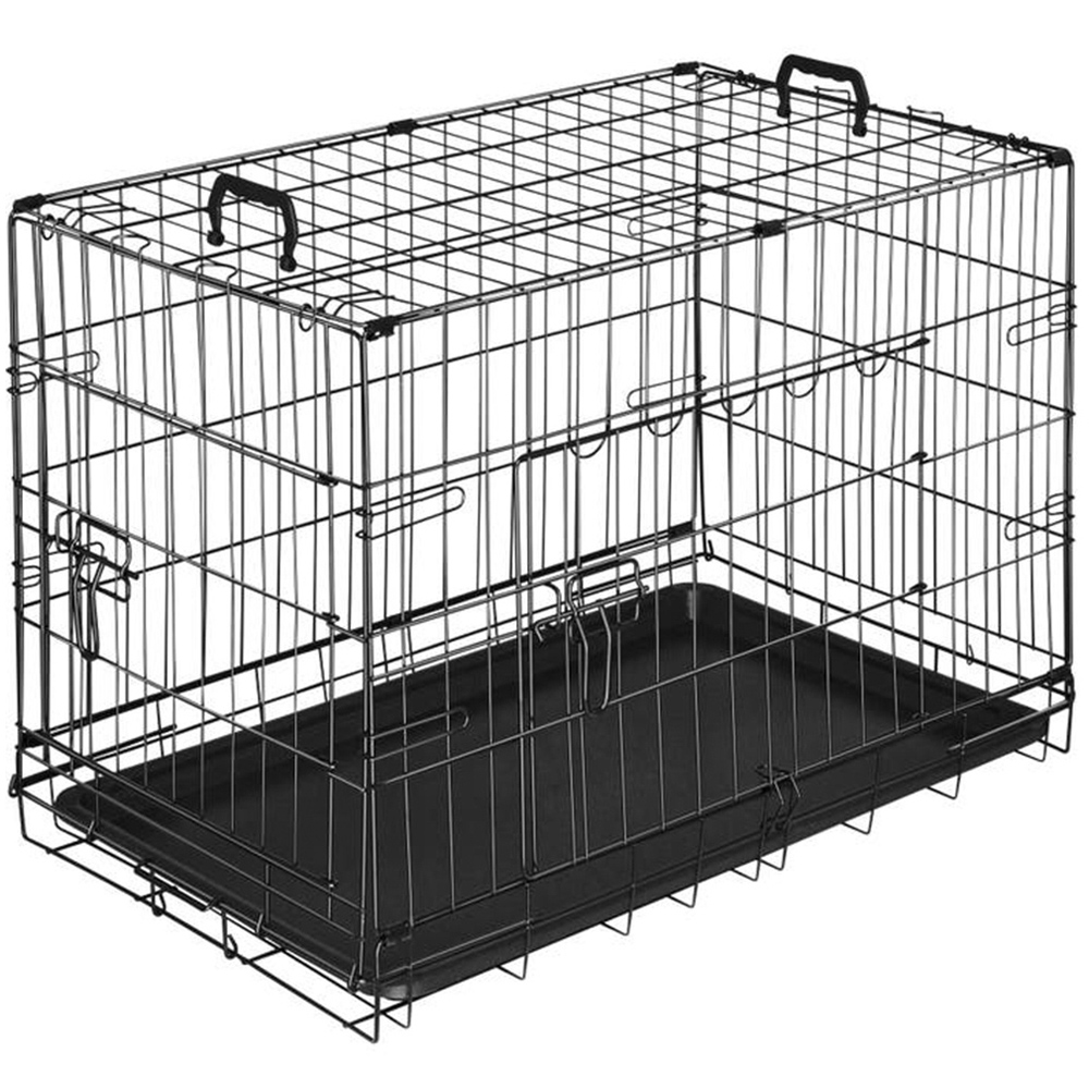 tectake Luna Double Locked Door Foldable Steel Dog Crate 78cm Image 1