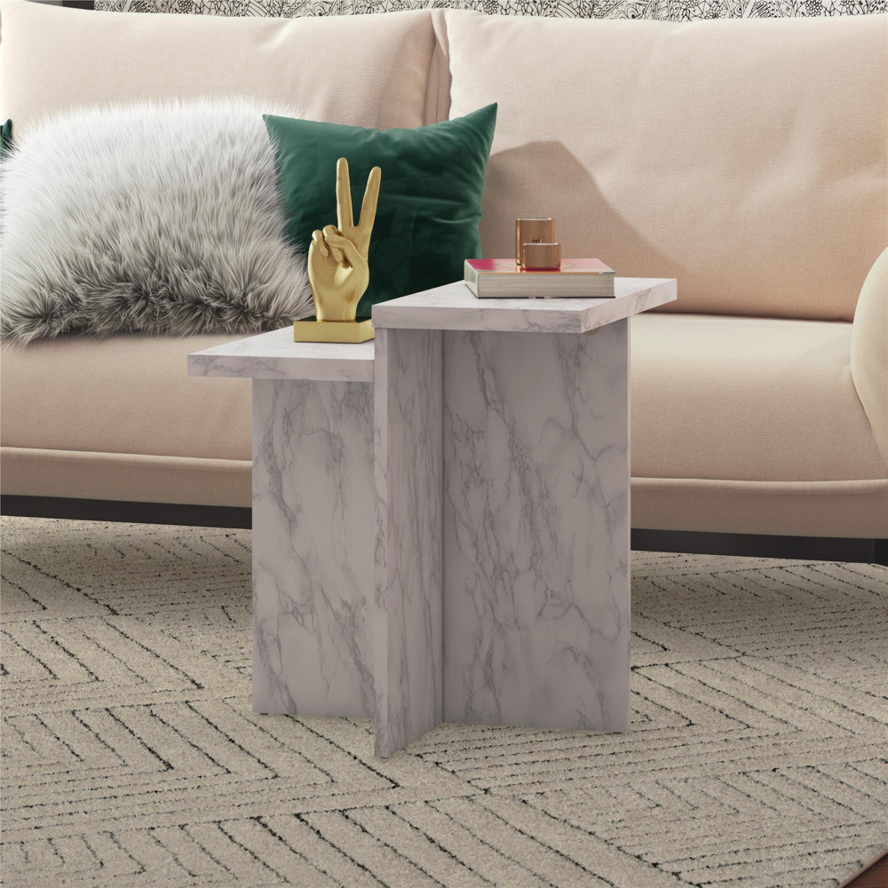 Dorel Home Brielle White Faux Marble Accent Table Image 7