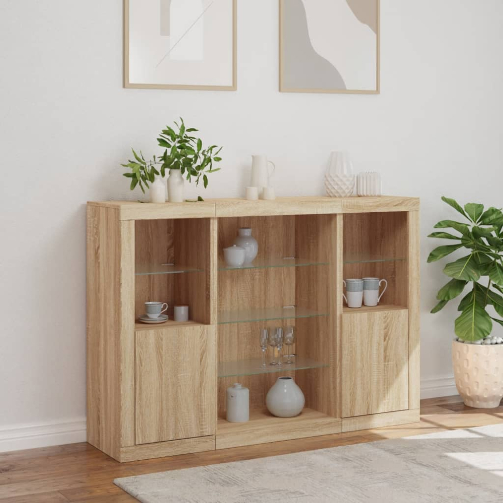 vidaXL 2 Door 8 Shelf Sonoma Oak Sideboard with LED Lights Image 4