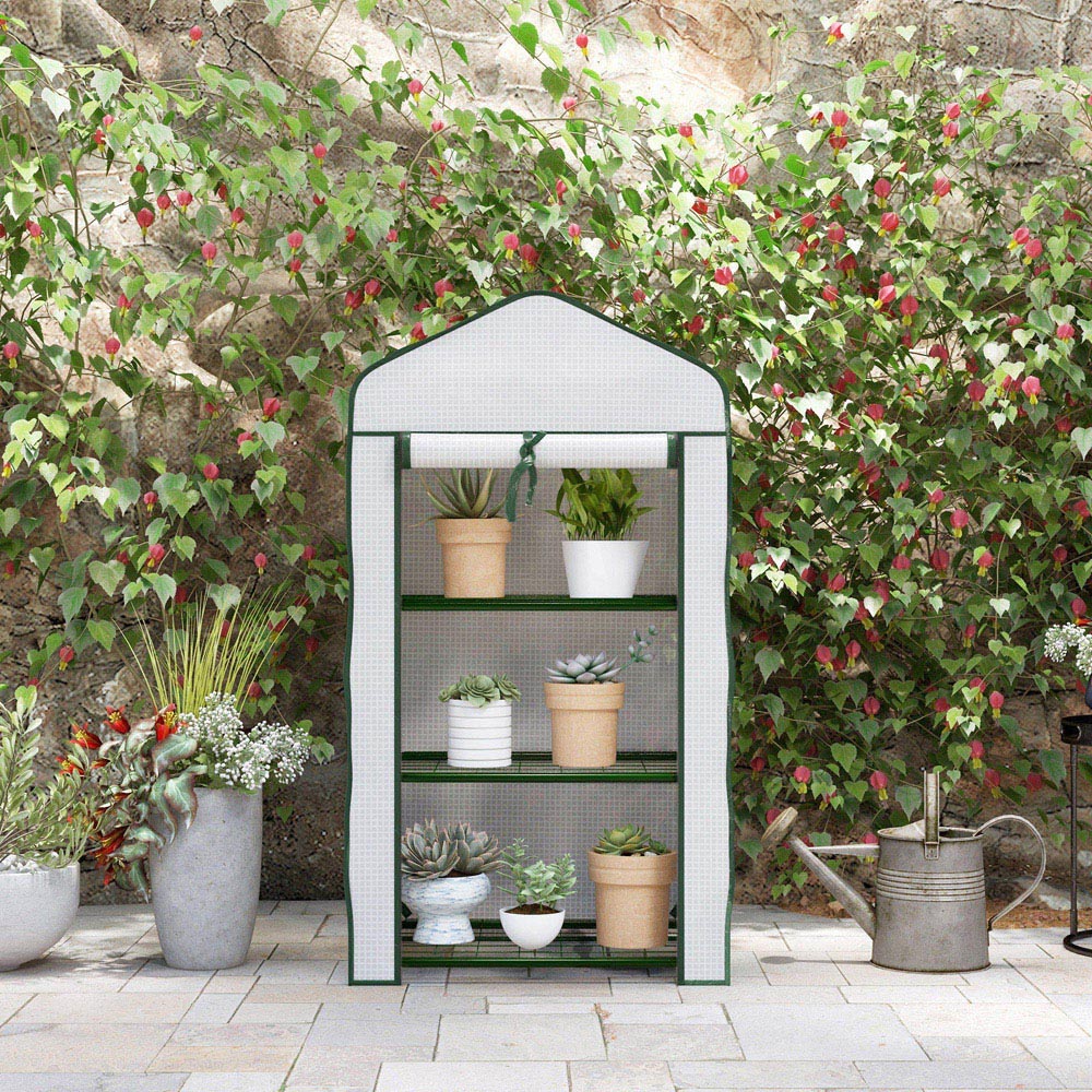 Outsunny White 3 Shelf PE Cover 1.9 x 1.2ft Portable Mini Greenhouse with Roll Up Door Image 4