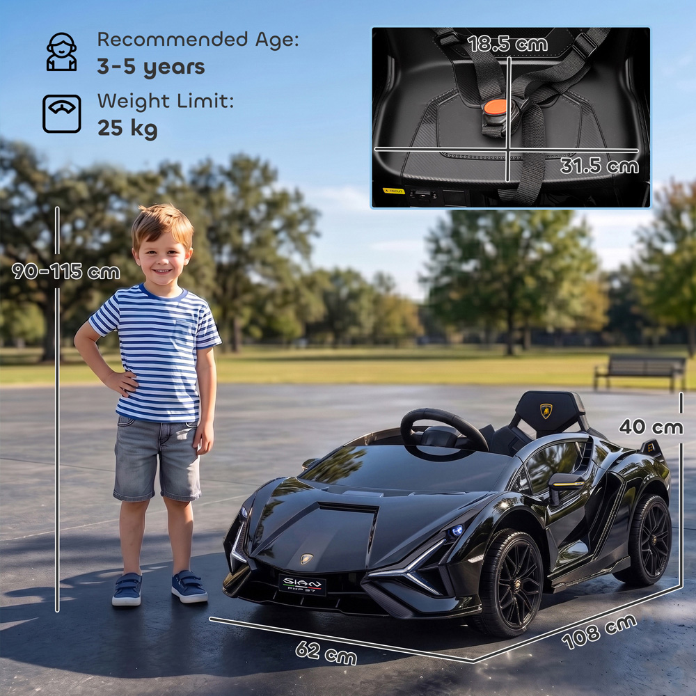 HOMCOM Kids Black Licensed Lamborghini SIAN Ride-On Electric Car with Remote Control 12V Image 9