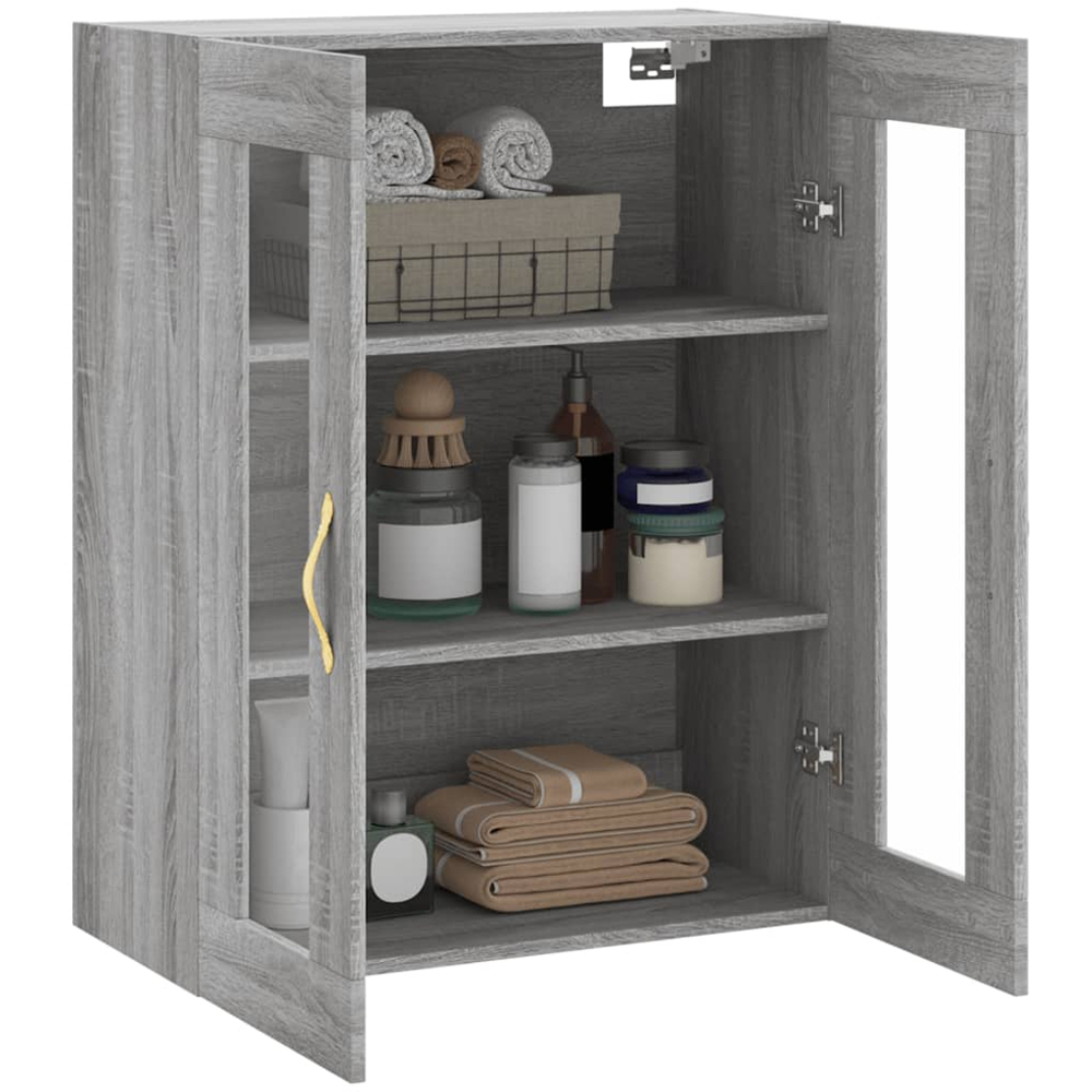vidaXL 2 Glass Door Grey Sonoma Wall Mounted Large Cabinet Image 5