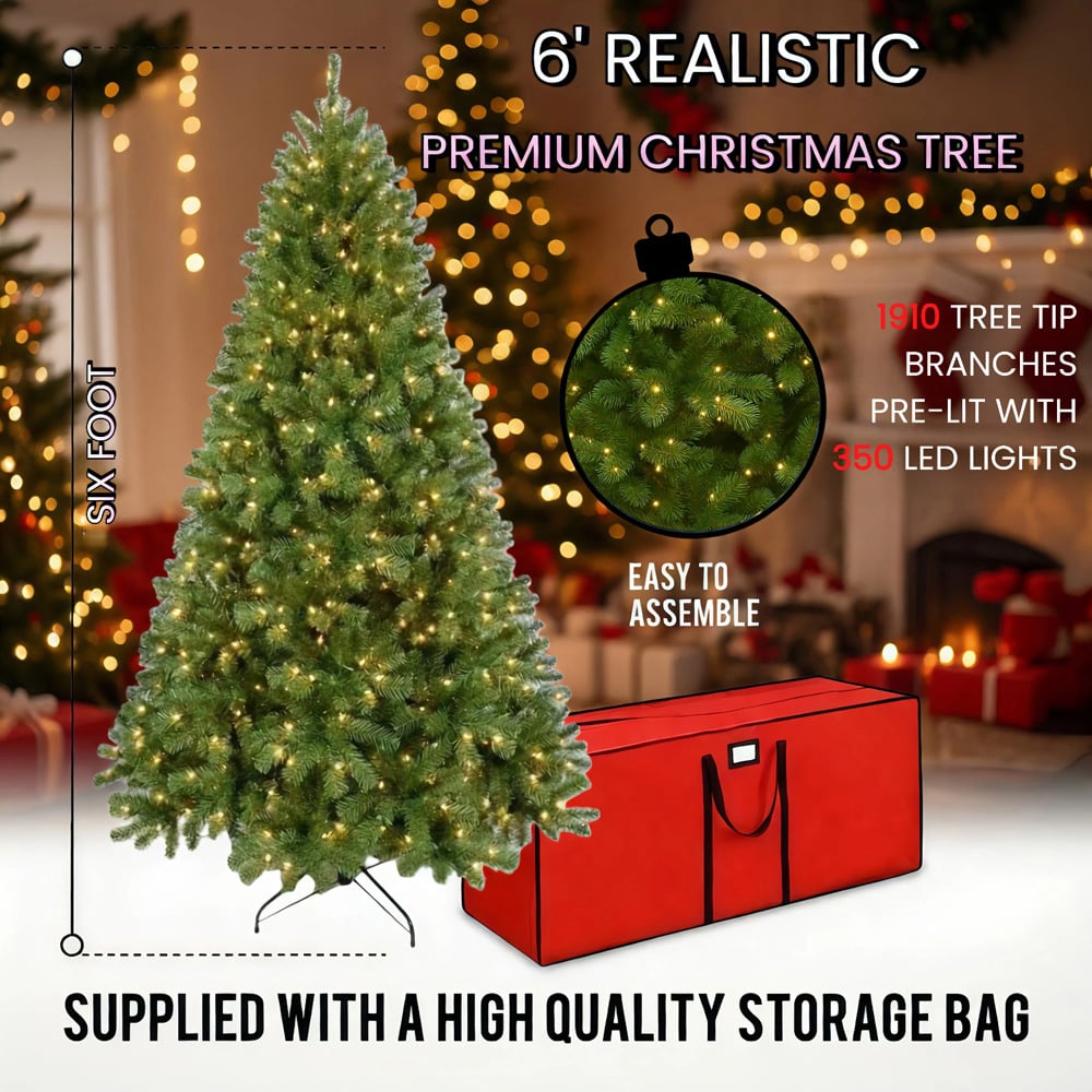 Festive Christmas Fir Pre-Lit Artificial Christmas Tree 6ft Image 5