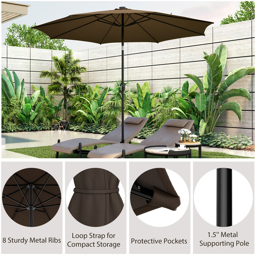 Costway Tan Crank Handle Tilting Parasol with 112 Solar Powered LEDs 3m Image 6