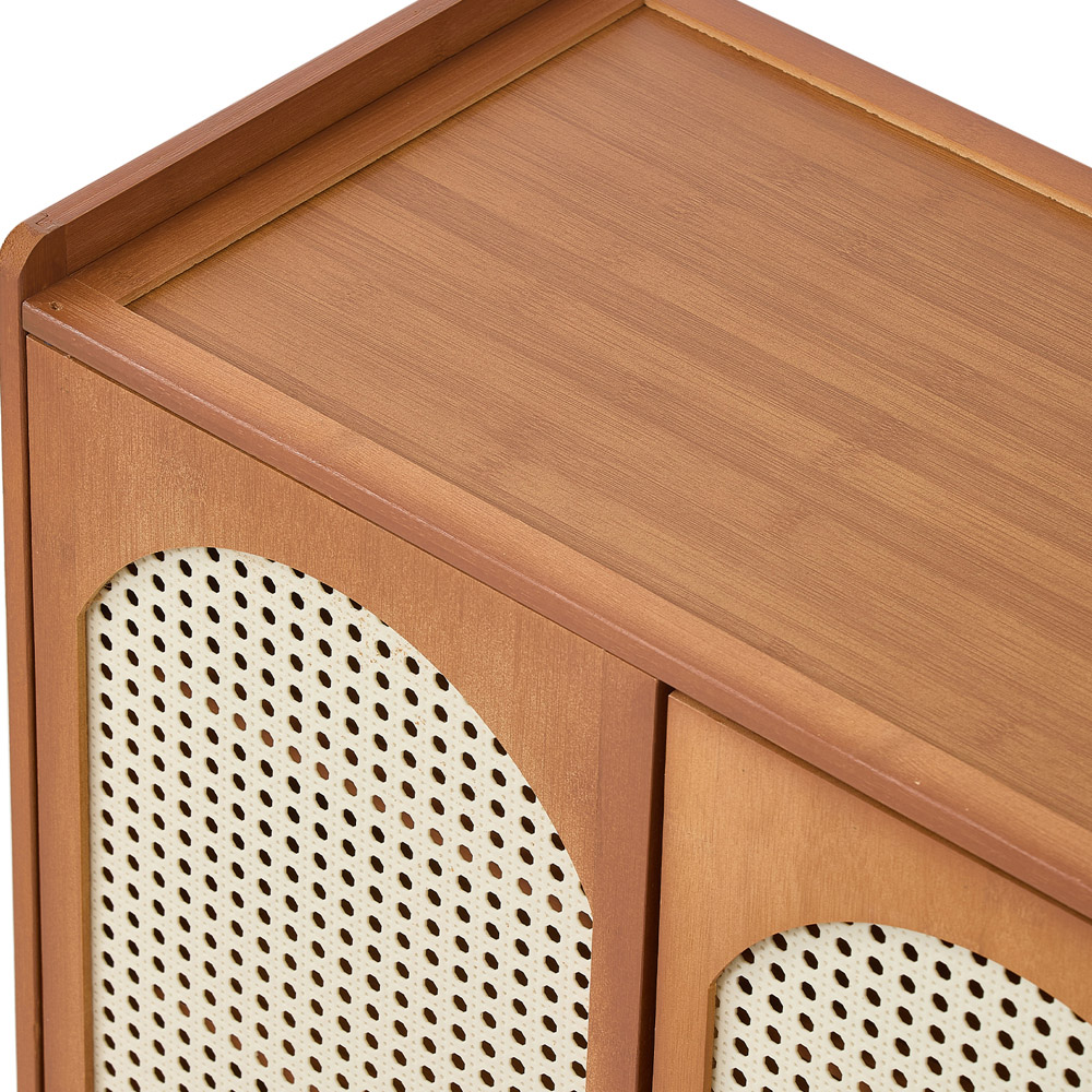 Living and Home 2 Door Single Open Shelf Brown Rattan Shoe Cabinet Image 4