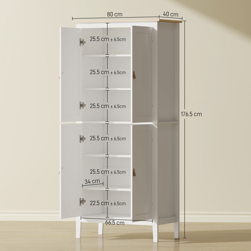 HOMCOM 4 Door White Tall Freestanding Pantry Storage Cabinet Image 9