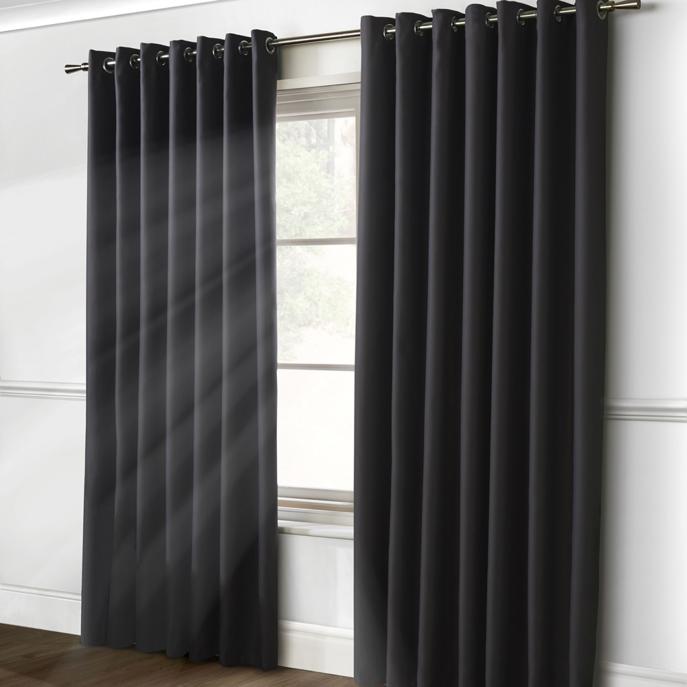 Alan Symonds Essential Charcoal Plain Ring Top Eyelet Curtains 228 x 183cm Image 1