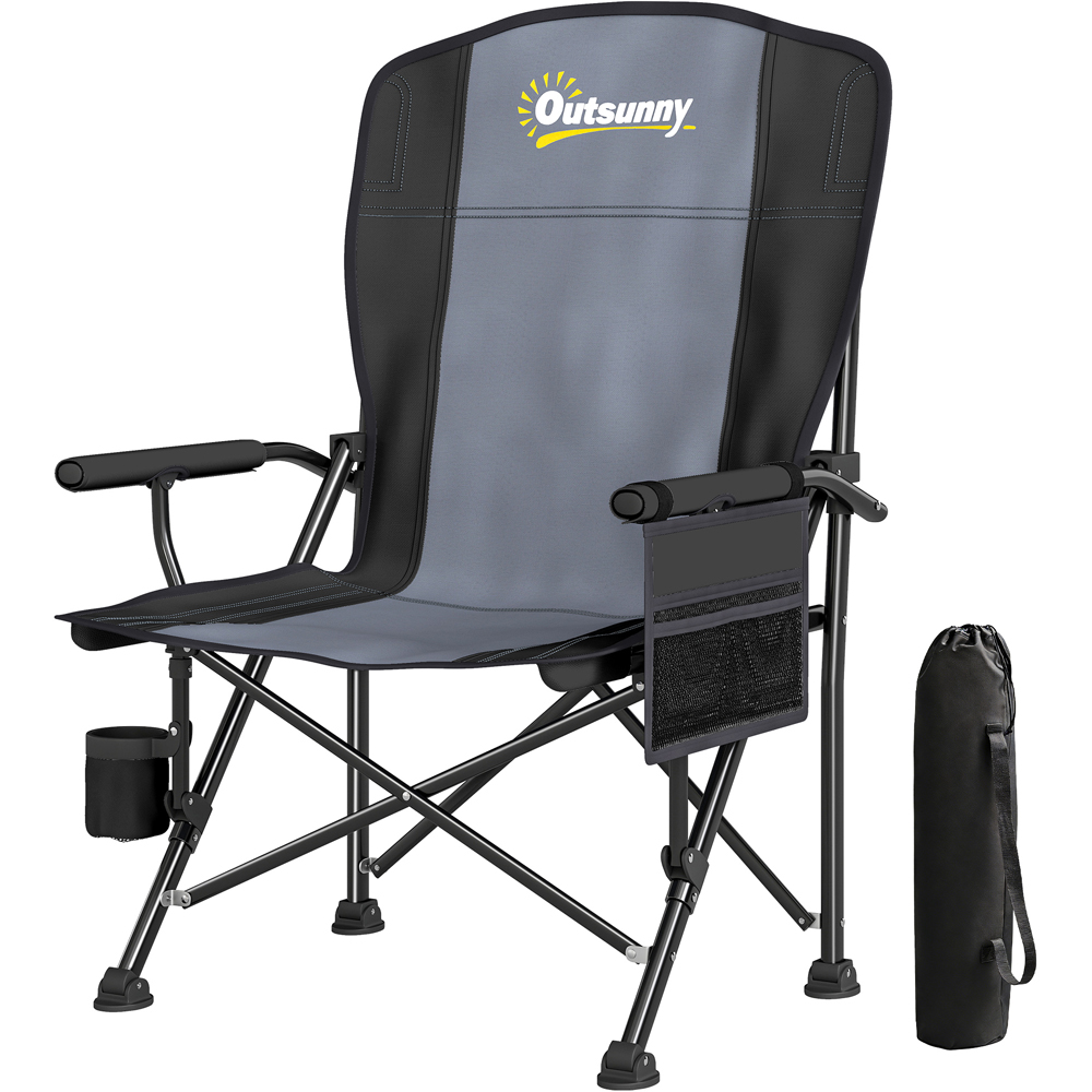 Outsunny Black Padded Foldable Camping Chair with Side Pocket Image 3