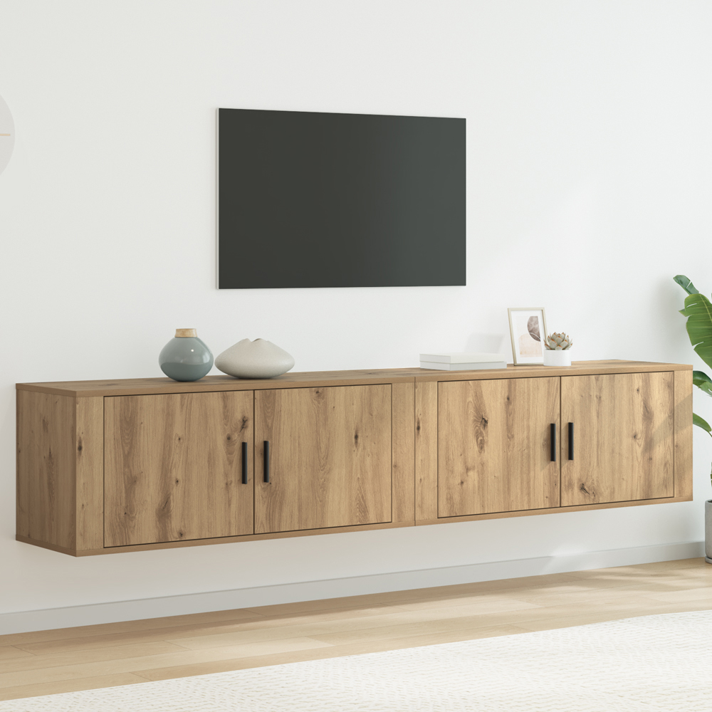 vidaXL 2 Door Artisan Oak Wall Mounted Wide TV Unit Set of 2 Image 1