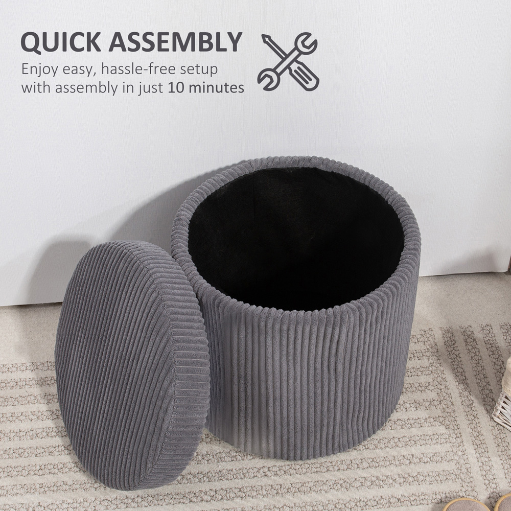 HOMCOM Grey Round Ottoman Vanity Stool with Lid Image 7