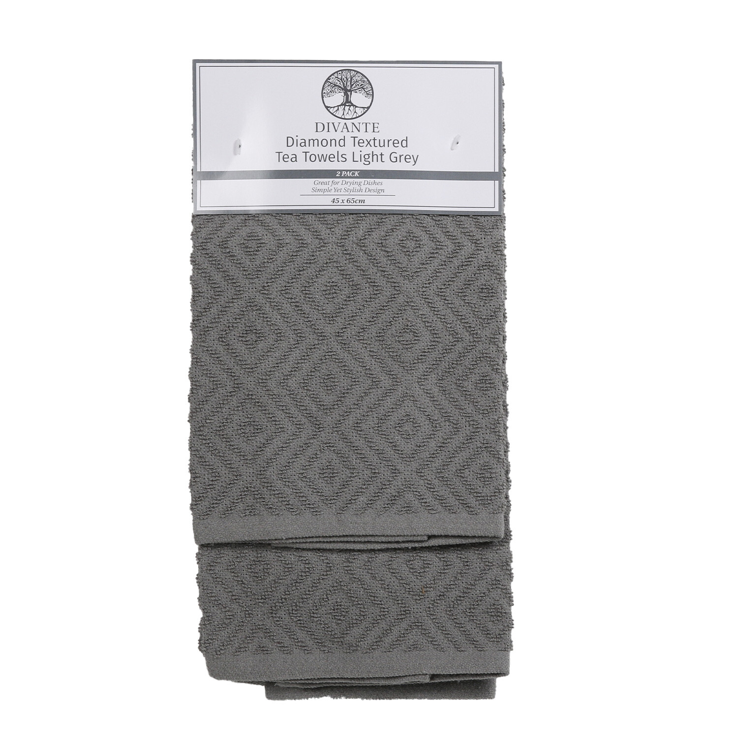 Divante Light Grey Diamond Textured Tea Towel 2 Pack Image