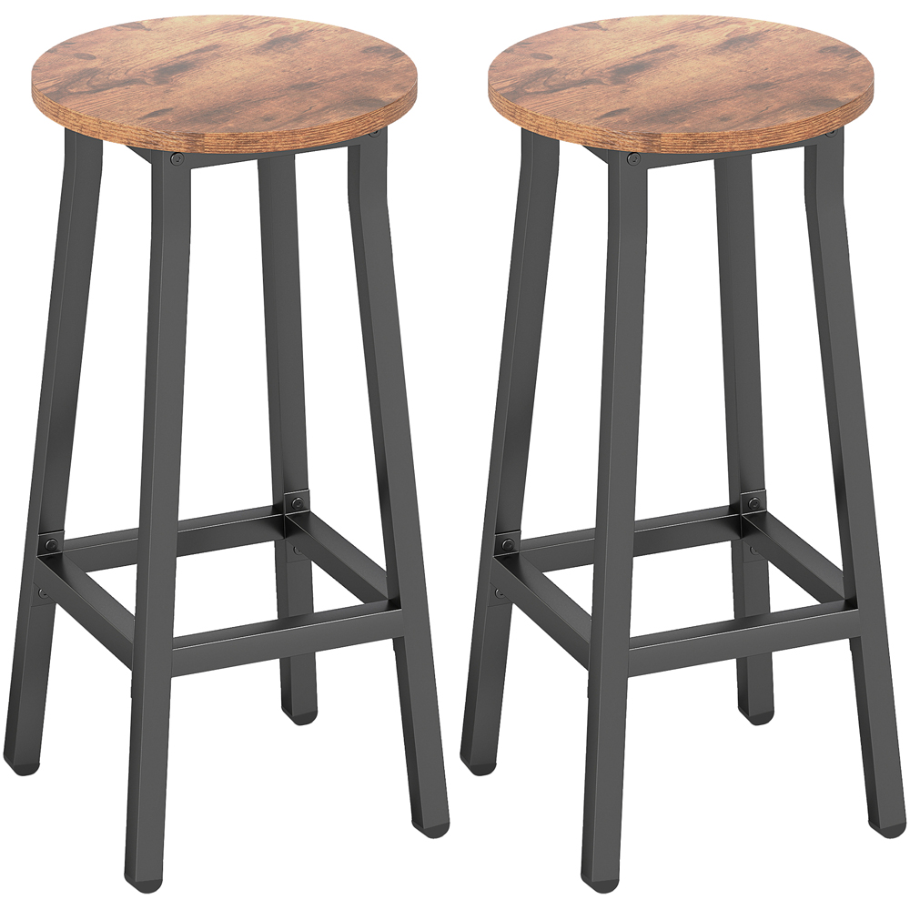 Portland Set of 2 Rustic Brown Breakfast Bar Stool with Footrest Image 2