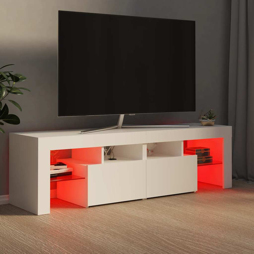 vidaXL 2 Door 4 Shelf White TV Cabinet with LED Lights Image 9