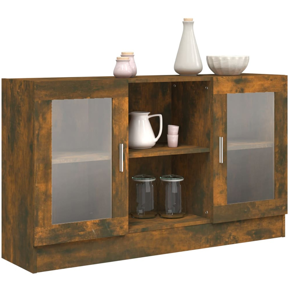 vidaXL Vitrine 2 Glass Door 6 Shelf Smoked Oak Floor Cabinet Image 3