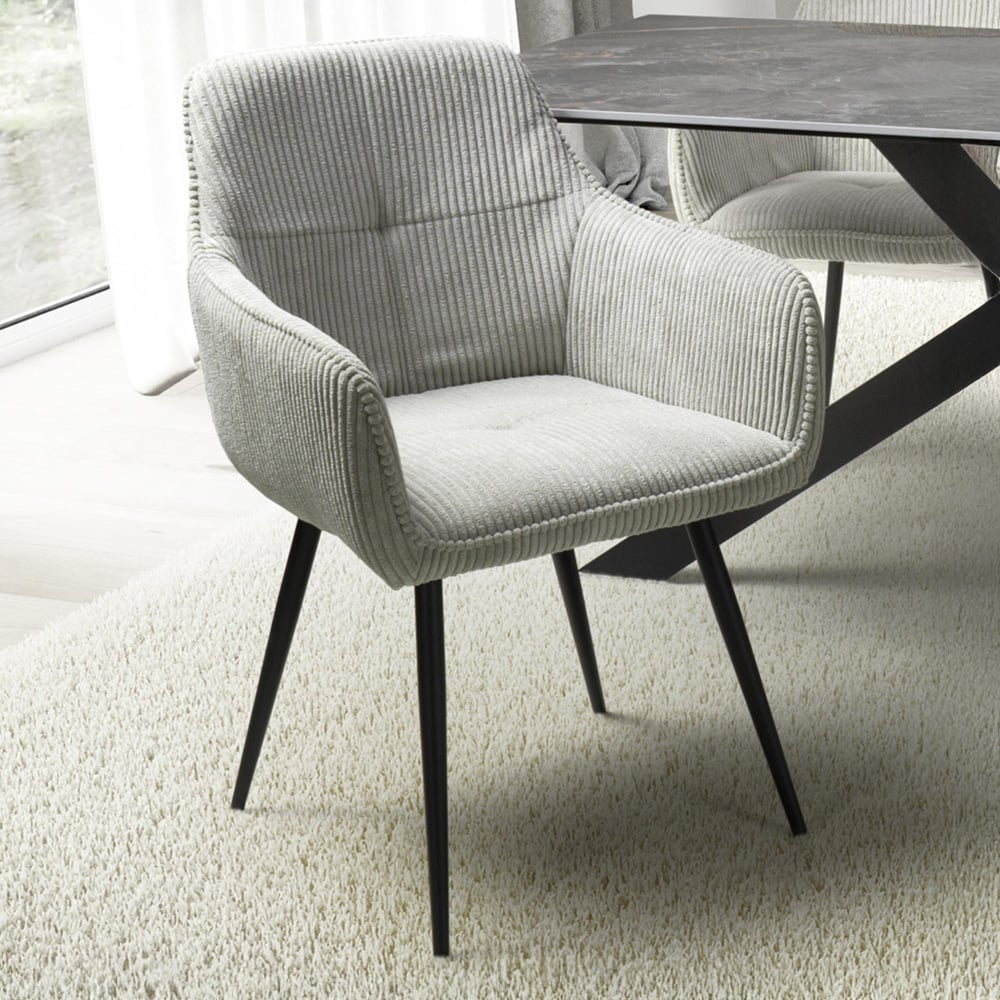 Denver Set of 2 Corduroy Light Grey Dining Chairs Image 1