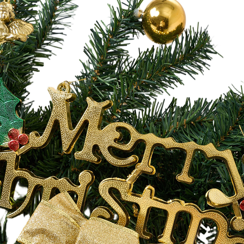Living and Home Festive Christmas Wreath with Gold Ornaments Flowers and Pinecone Image 4