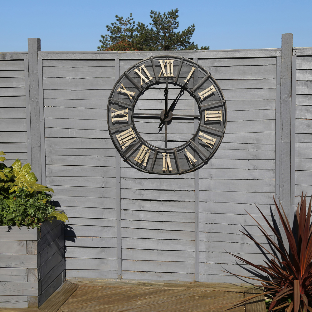 Charles Bentley Black and Gold Wrought Iron Large Garden Clock 87cm Image 2