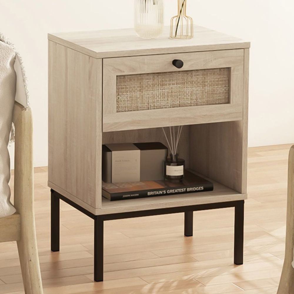 Costway Single Drawer Single Shelf Oak Bedside Table Set of 2 Image 1