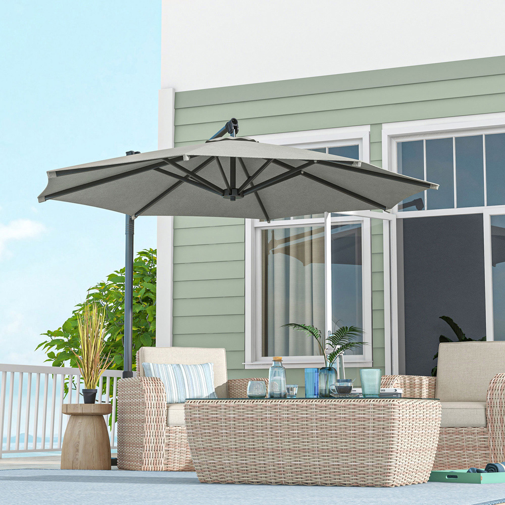 Outsunny Beige Crank and Tilt Cantilever Banana Parasol with Cross Base 3m Image 2