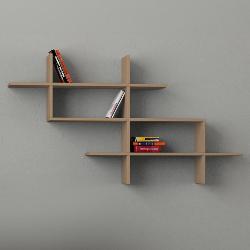 Decortie Halic 3 Shelf Mocha Grey Wall Mounted Bookcase Image 1
