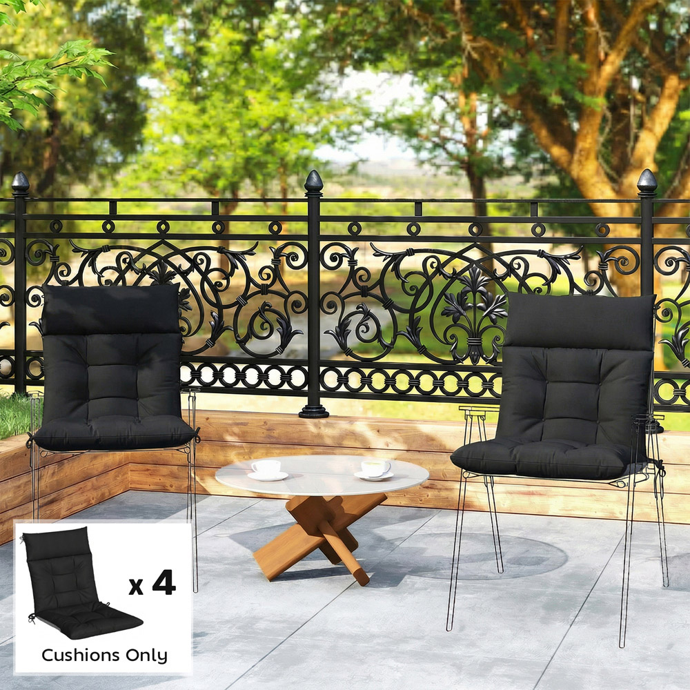 Outsunny Black Waterproof Garden Chair Cushion 111.5 x 53cm 4 Pack Image 2
