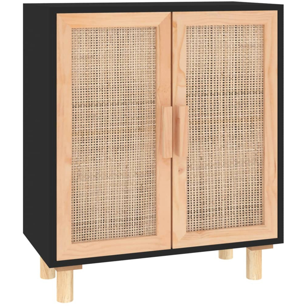 vidaXL 2 Door Black Rattan Wooden Sideboard Image 2