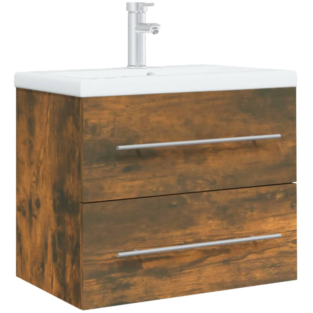 vidaXL 2 Drawer Smoked Oak Washbasin Cabinet with Built-In Sink Image 3