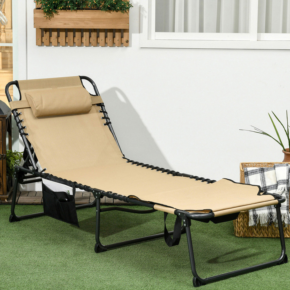 Outsunny Beige Folding Recliner Sun Lounger Image 1