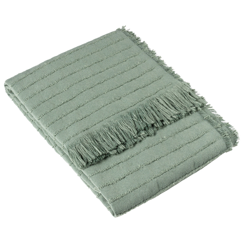 furn. Hazie Eucalyptus Green Woven Fringed Throw 130 x 180cm Image 1