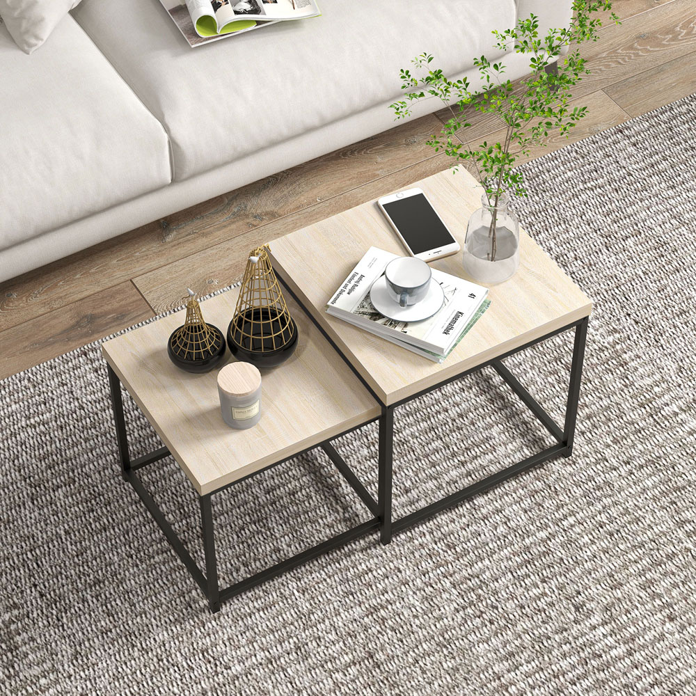 HOMCOM Oak Nesting Coffee Table Set of 2 Image 4