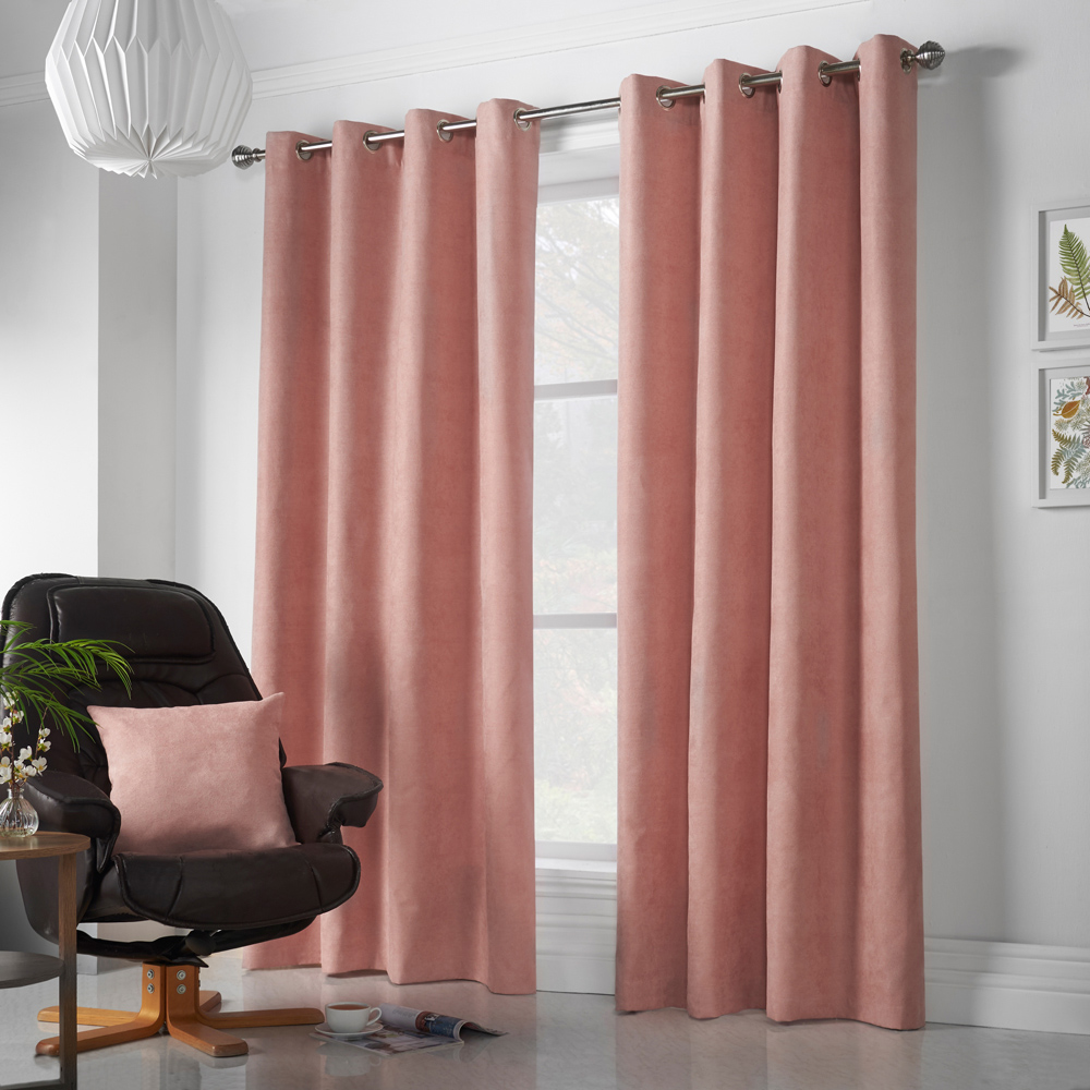 Alan Symonds Blush Velvet Chenille Ring Top Eyelet Curtains 142 x 229cm Image 4