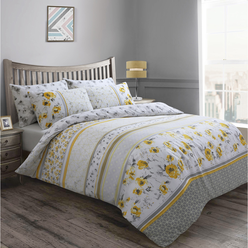 Velosso Memphis Double Yellow and Grey Floral and Geometric Duvet Cover Set Image 1