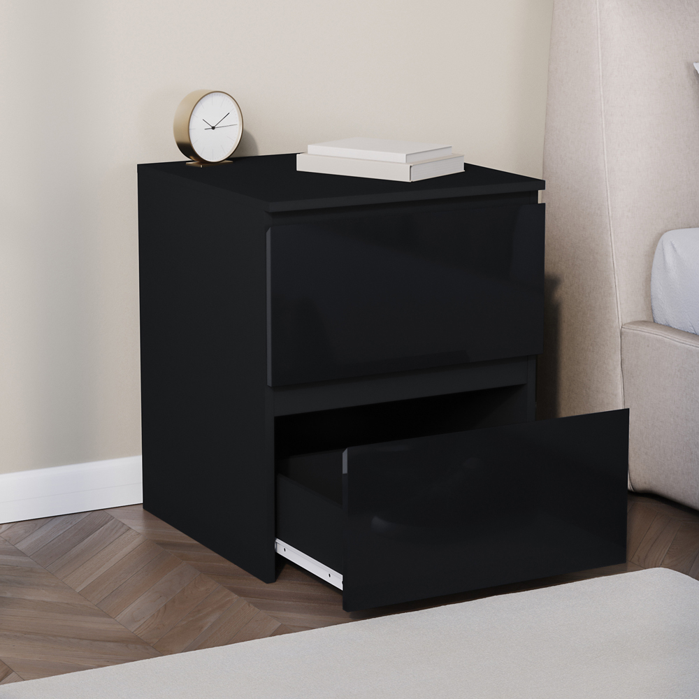 VIDA DESIGNS Glinton 2 Drawer Black Bedside Table Image 4