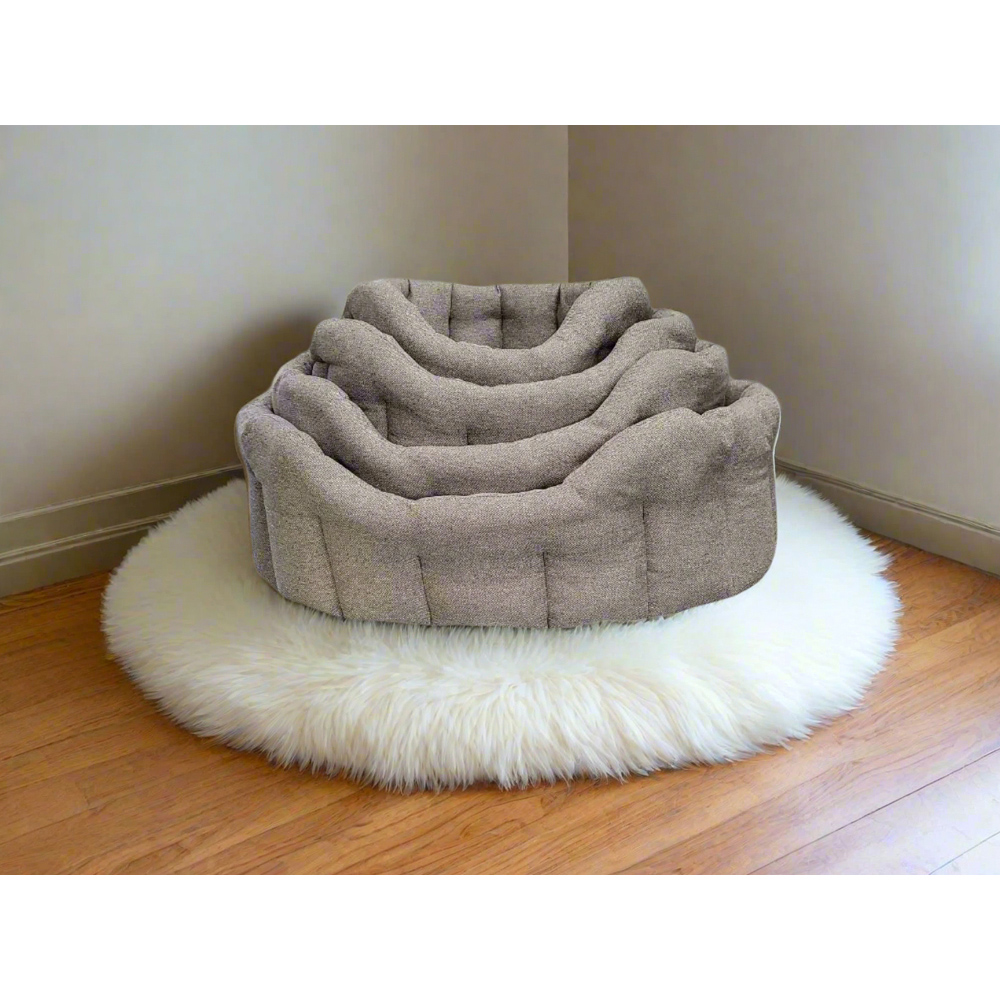 P&L Intermediate Brown Premium Orkney Tweed Fabric Drop Fronted Softee Oval Pet Bed Image 4