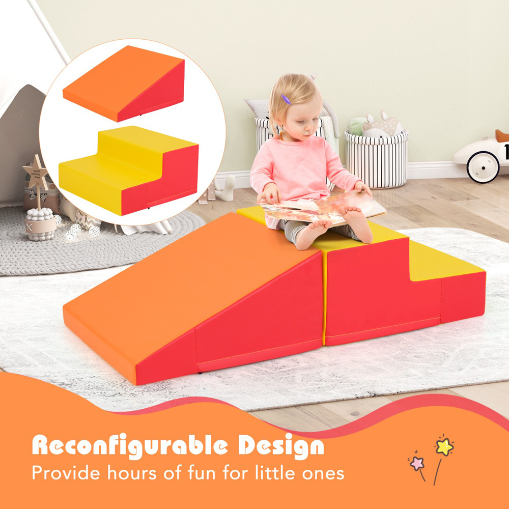 Costway 2 Piece Orange Kids Step and Slide Climber Playset Image 6