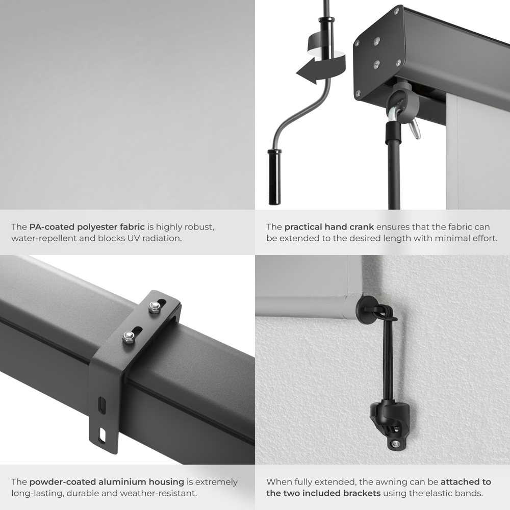 tectake Eloise Light Grey Vertical Awning with 2 Wall Bracket Image 6